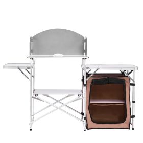 VEVOR Outdoor 2-Tier Kitchen with Zippered Bag, Portable Folding Cook Table for BBQ, Party and Camping, Brown