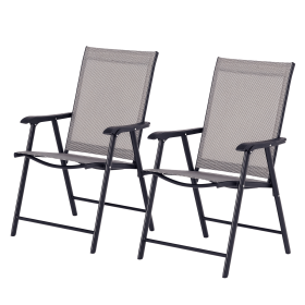 2-piece Patio Folding Chairs, Set with a Simple & Breathable Mesh, Dining Chair with Armrests, for Garden Yard, Camping