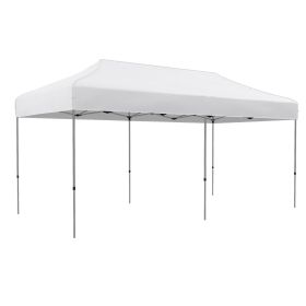 9.6' x 19.2' Pop Up Canopy Tent, Outdoor Easy up Tent with 3-Level Adjustable Height & Wheeled Carry Bag, White