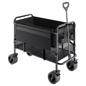 VEVOR Double Decker Wagon Collapsible, 400L Heavy Duty Folding Wagon Cart, Extended Long Garden Cart with All-Terrain Wheels, Support Up to 450lb