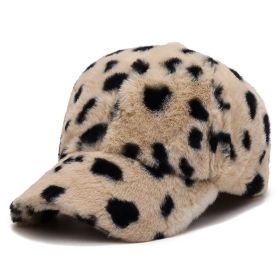 Fashion Leopard Fleece Baseball All-matching Peaked Cap (Option: Khaki Point-Adjustable)