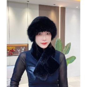 Suit Winter Scarf Mongolian Cap Plush Hat Women's Thickened (Option: Black-Free Size)