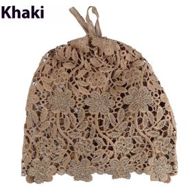 Hat Female Ethnic Style Flower Hat Hollow Single Layer Pullover (Option: Khaki-Free Size)