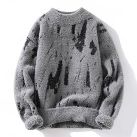 Winter Fleece-lined Thickened Men's Bottoming Sweater Fall And Winter Inner (Option: Gray-M)
