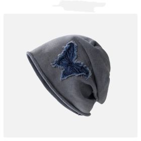 Lazy Pile Heap Cap Children Solid Color Curling Sleeve Cap Butterfly Retro (Option: Gray)