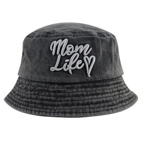 Funny Mom Life Bucket Hat Sun Beach Hats, Washed Cotton Embroidered Outdoor Travel Fisherman Hat For Mama Wife Grandma (Option: Grey)