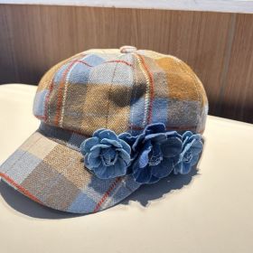 The Checkered Beret Keeps Warm In Autumn And Winter (Option: Yellow blue)