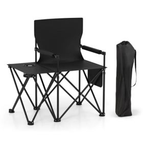 Oversized Foldable Camping Chair With Side Table & Cup Holder, 330 LBS Capacity For Outdoor Use-Black (Option: Defaulttitle)