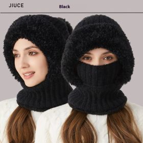 High Elastic Solid Color Knitted Hat Scarf Mask One-piece (Option: Black)