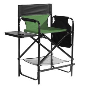 26" Tall Directors Chair With Footrest, 4Portable Bar Height Folding Camping Chair With Built-in Cup Holder, Side Table, Storage Pocket, Olive (Option: Defaulttitle)