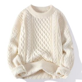 Autumn And Winter New Men's Twist Sweater Casual Round Neck Pullover Top (Option: B046 Apricot White-M)