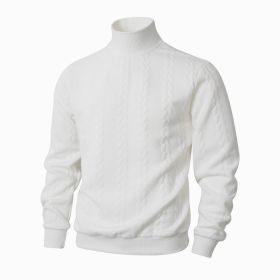 Knitted Solid Color Men's Fashion Jacquard High Collar Warm Sweater (Option: White-S)