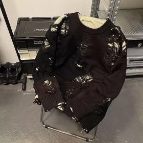 Ripped Sweater Men's Minority All-match Idle Style (Option: Black-M)