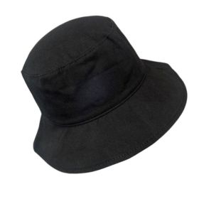 Unisex Summer Folding Outdoor Sun Protection Comfortable Cotton Wide Brim Bucket Hat (Option: Black)
