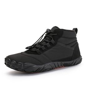 Fleece-lined Waterproof Snow Warm Breathable Couple High-top Casual Cotton Shoes (Option: Black-36)