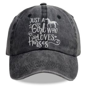 Girl Who Loves Horses Hat For Men Women, Adjustable Embroidered Wash Cotton Baseball Cap (Option: Grey)