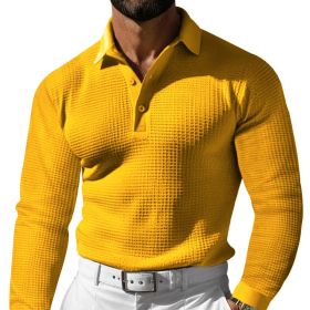Lapel Button Long Sleeve Vacation Casual T-shirt (Option: Yellow-S)