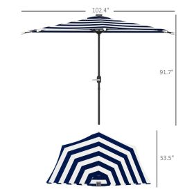 Outsunny Half Umbrella Outdoor Patio Umbrella, Small Balcony Umbrella, Vented Half Patio Umbrella With Crank 8 Ribs, Porch Umbrella For Garden De (Option: Navy Blue)