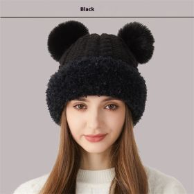 Winter Cute Fur Ball Knitted Hat Children Outdoor (Option: Black)