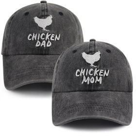 Set Of 2 Pcs Chicken Dad And Chicken Mom Hat, Funny Adjustable Washed Cotton Embroidered Farm Baseball Cap (Option: 2pcs)