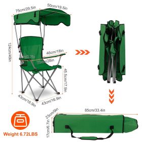 Foldable Beach Canopy Chair Sun Protection Camping Lawn Canopy Chair 330LBS Load Folding Seat w/ Cup Holder For Beach Poolside Travel Picnic (Color: Green)