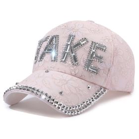 Rhinestone TAKE Women's Baseball Cap Summer Lightweight Breathable (Option: Pink With Diamond TAKE-Adjustable)