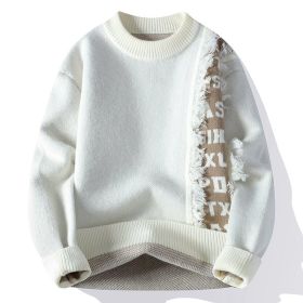 Fashionable Knitted Pullover Men's Long Sleeve (Option: White-M)