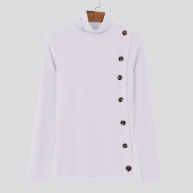 European And American Men Casual Sweater Turtleneck Buttons Solid Color Long Sleeve (Option: White-S)