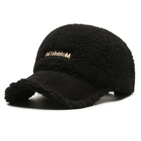 Autumn Winter Color Matching Fashion All-match Plush Warm Peaked Cap (Option: Black-Adjustable)